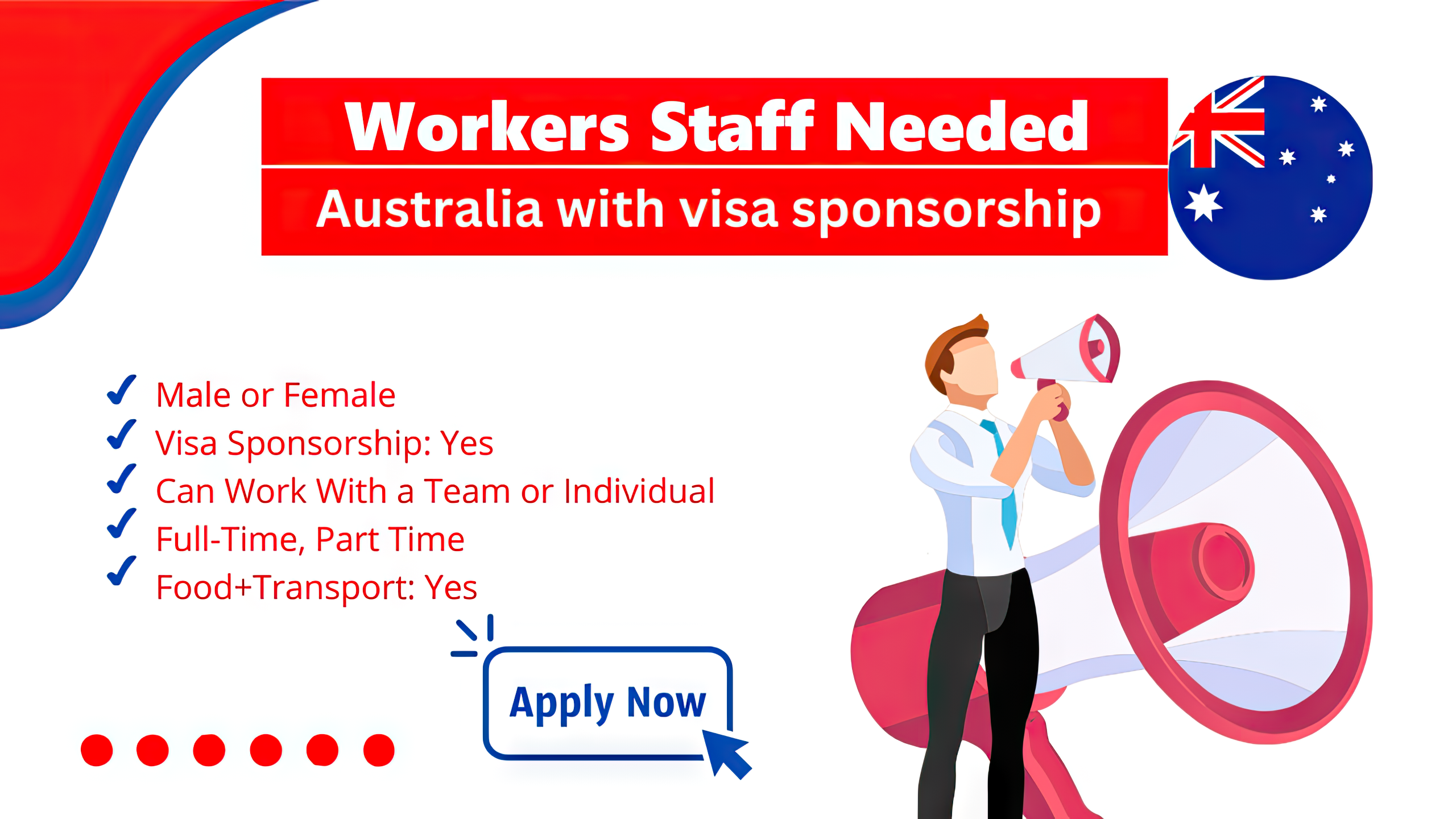 Workers Staff Needed in Australia with Visa Sponsorship Male & Female Can Apply